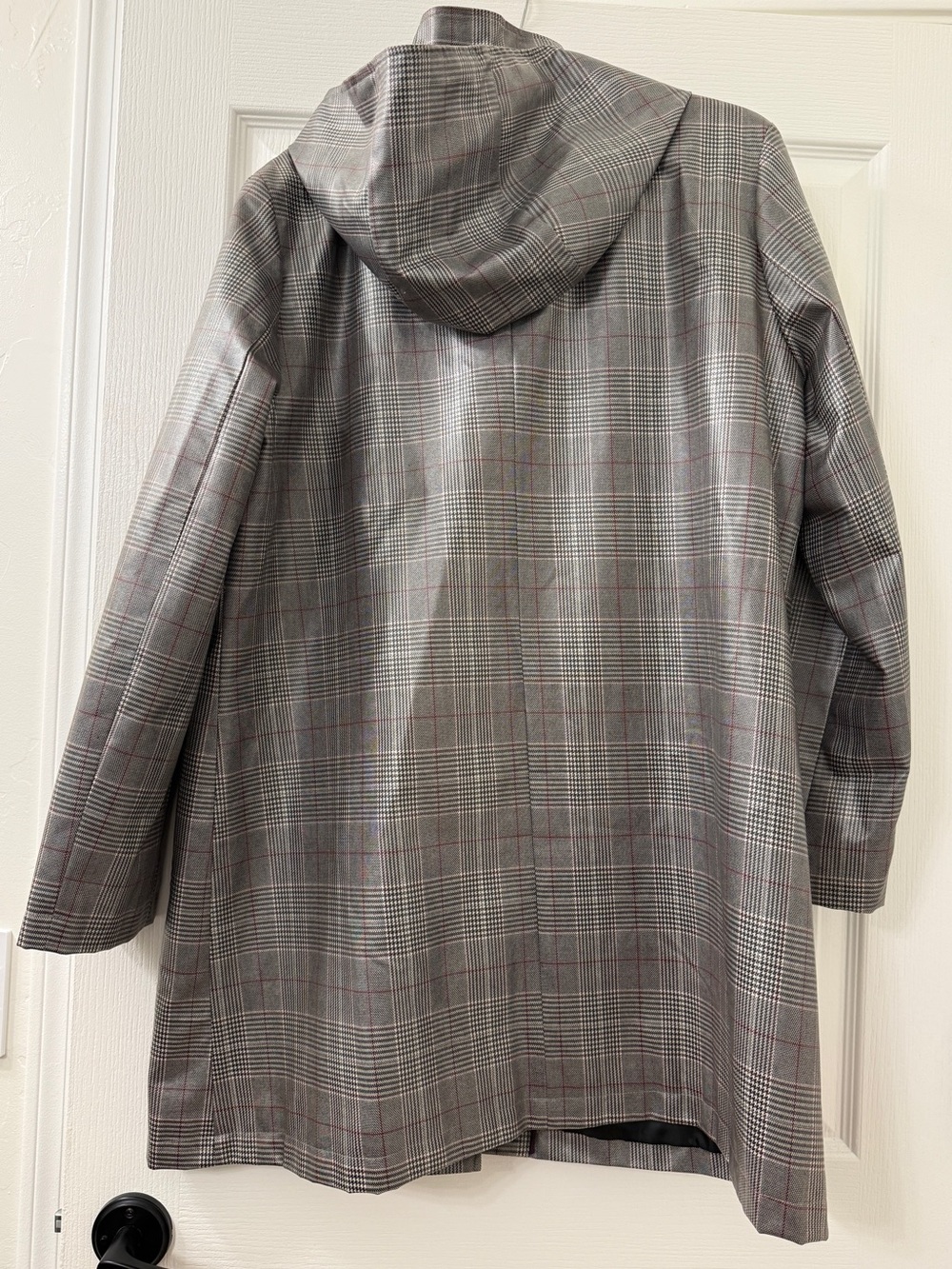 Lauren Ralph Lauren Grey Plaid Hooded Rain Shell Trench Coat XL - Picture 10 of 13